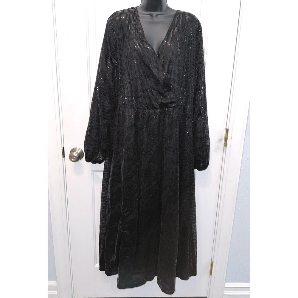 Bloomchic Black Solid Pocket Lantern Sleeve Wrap … - image 3